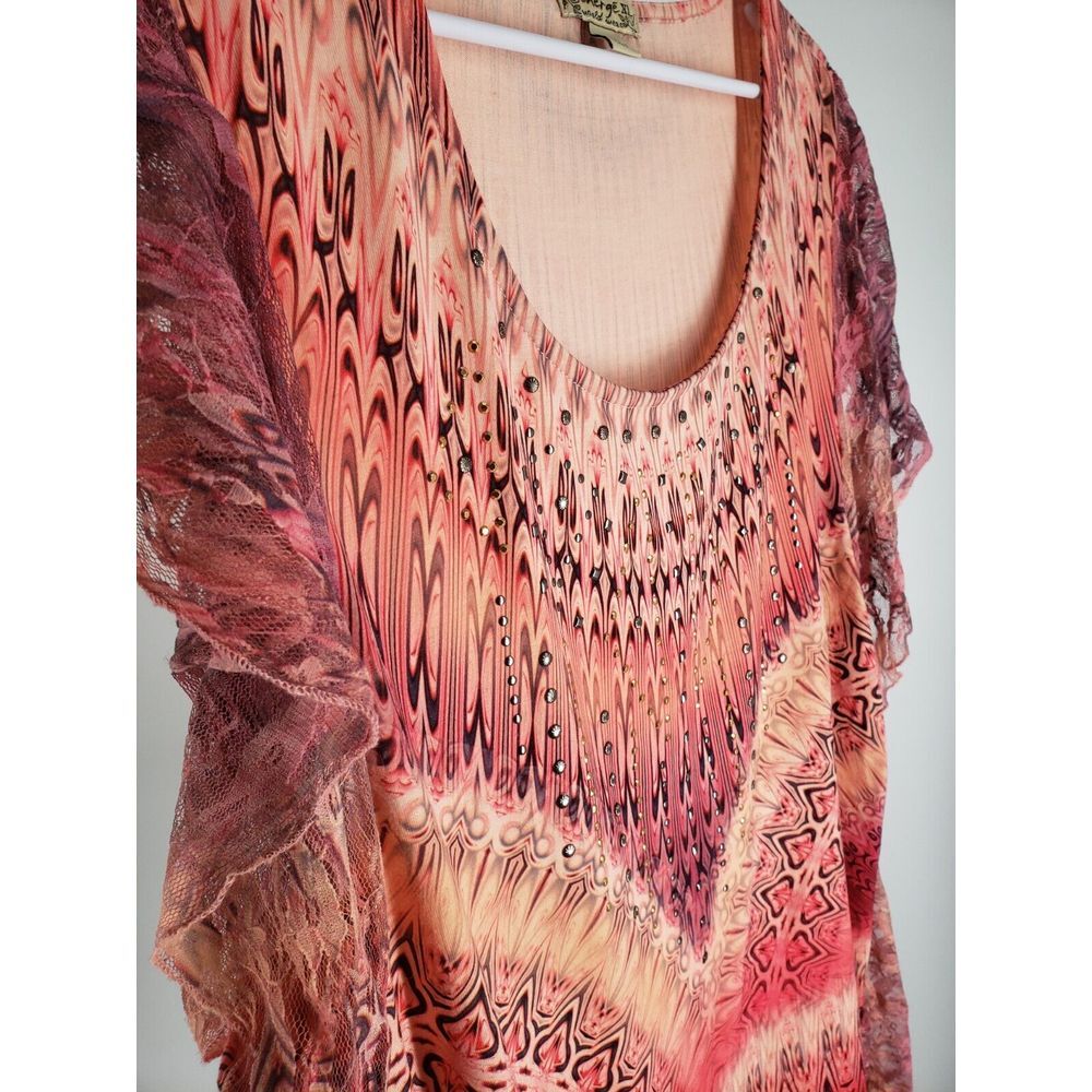Energe World Wear XL Top Cap Flutter Lace Sleeve Tunic Round Neck Stud Embellish